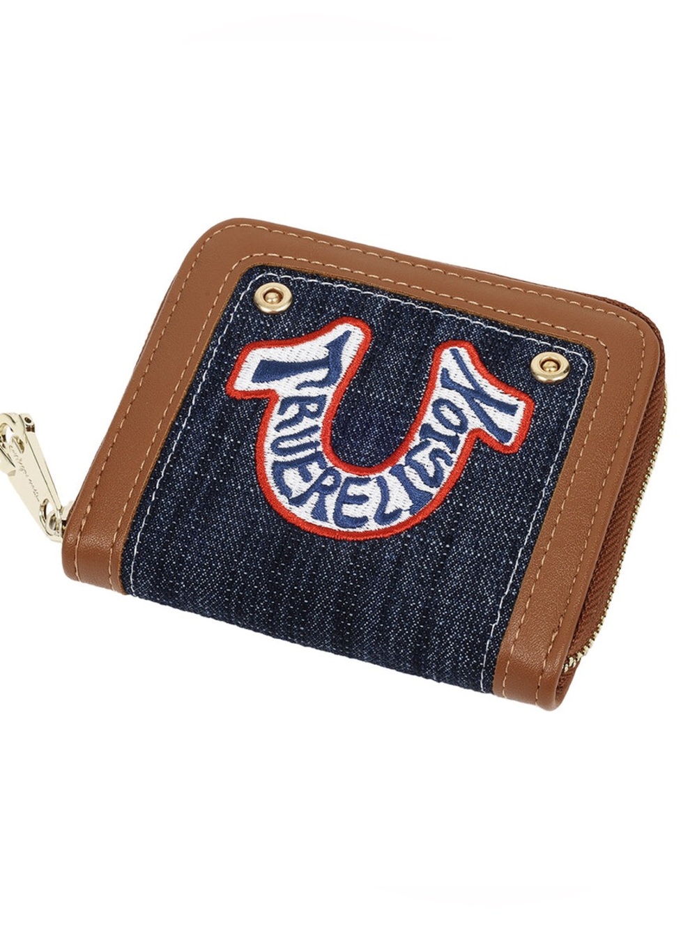 NWT True Religion Retro Horseshoe Small Denim Zip-around Wallet In Blue